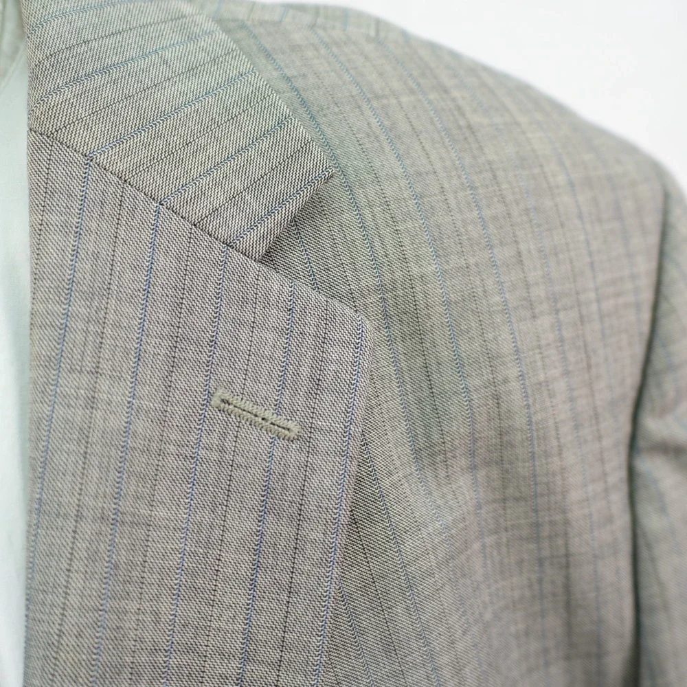 Joseph & Feiss Gray Sharskin W/ Blue Striped 48L 2 Button Suit Jacket Tagged 50R